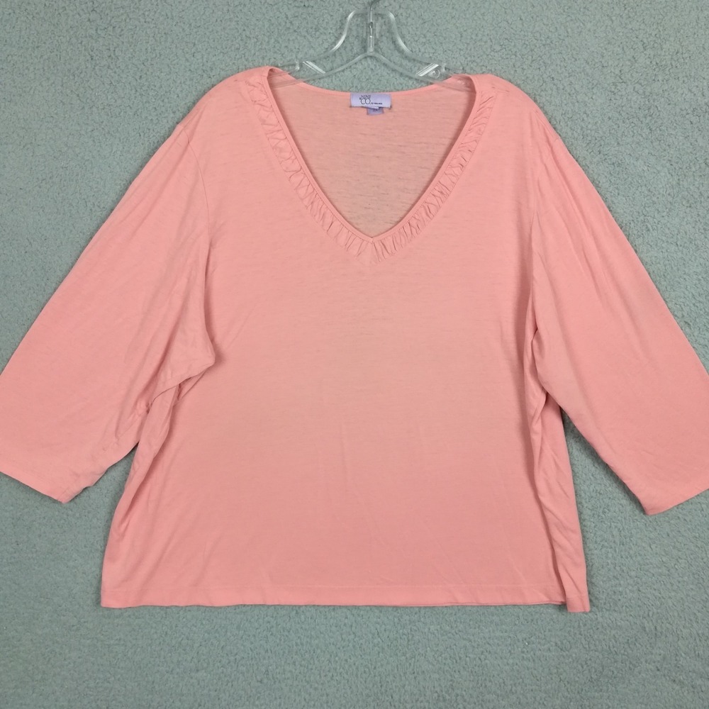Nine & Co Womens Top‎ Peach Pink 3/4 Sleeve V Neck Casual Plus 2X